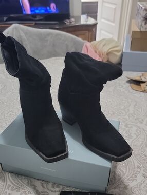 Vince Camuto Black Suede Slouch Ankle Boots